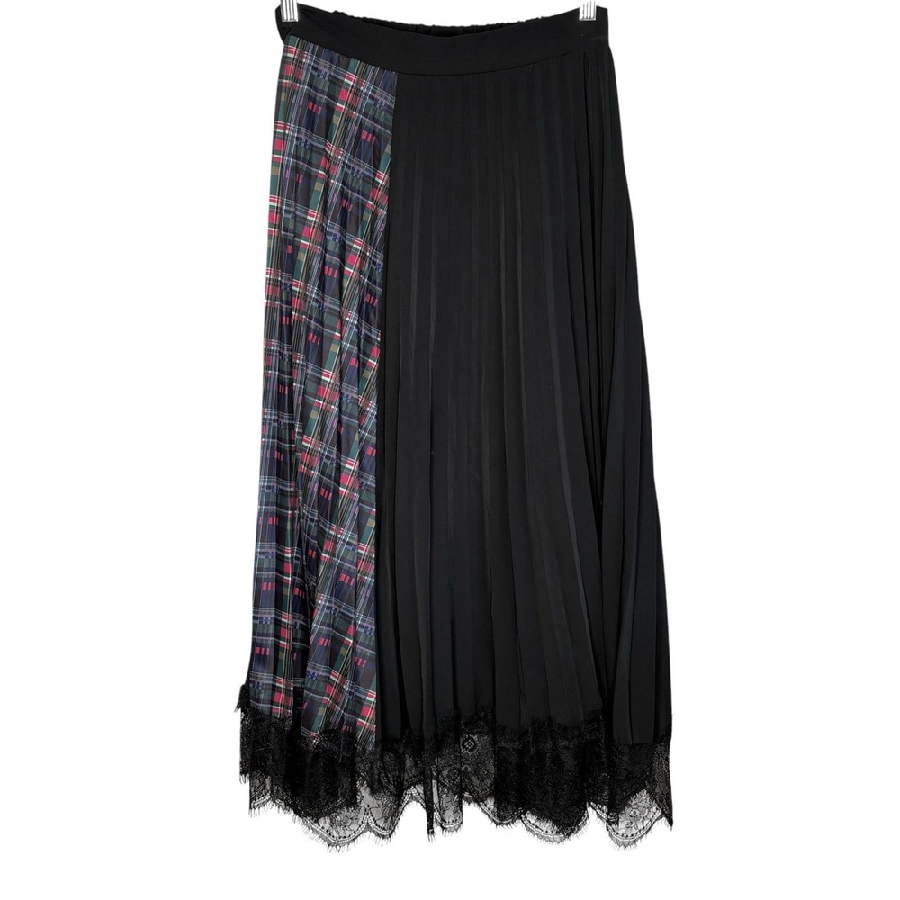 Zero Degrees Celsius Pleated Plaid Lace Skirt S Preppy Steampunk Midi Whimsigoth